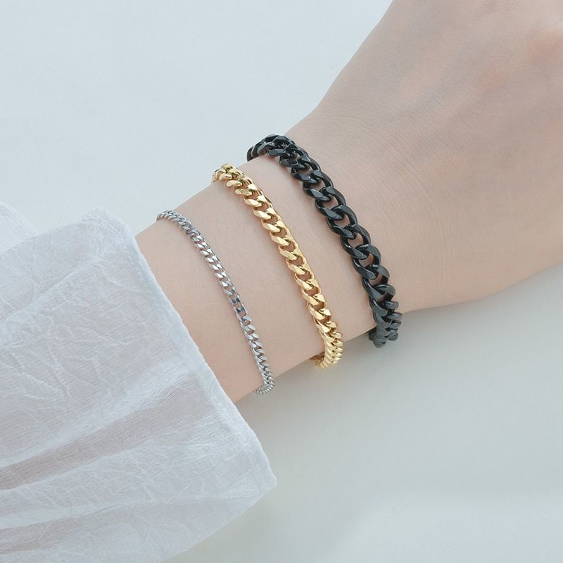 Braccialetti con ciondoli Hip Hop in acciaio inossidabile con sei lati e bracciale cubano con personalità semplice da uomo, bracciale in acciaio al titanio_voghion.com