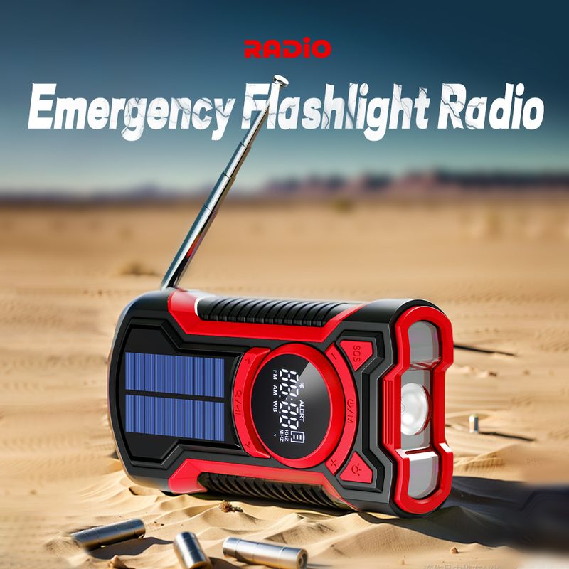 5000mAh Solar Emergency Hand Crank, IP65 Waterproof Dustproof Bluetooth 5.3 Portable AM/FM/NOAA Weather Alert Radio_voghion.com