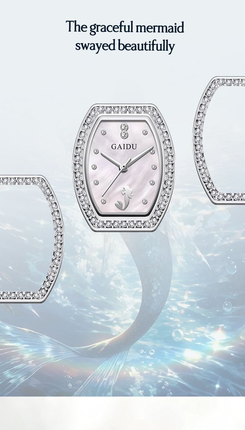 Elegante orologio da donna ispirato alle sirene con dettagli interamente in diamanti, orologio da polso al quarzo impermeabile a forma di barile, orologio con bracciale elegante e delicato_voghion.com
