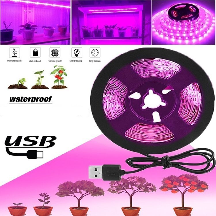 Taśma świetlna USB LED do uprawy roślin doniczkowych, elastyczna lampa o pełnym spektrum z 60 diodami LED, wodoodporna IP20/IP65, opcje długości 1/2/3/4/5 metrów_voghion.com