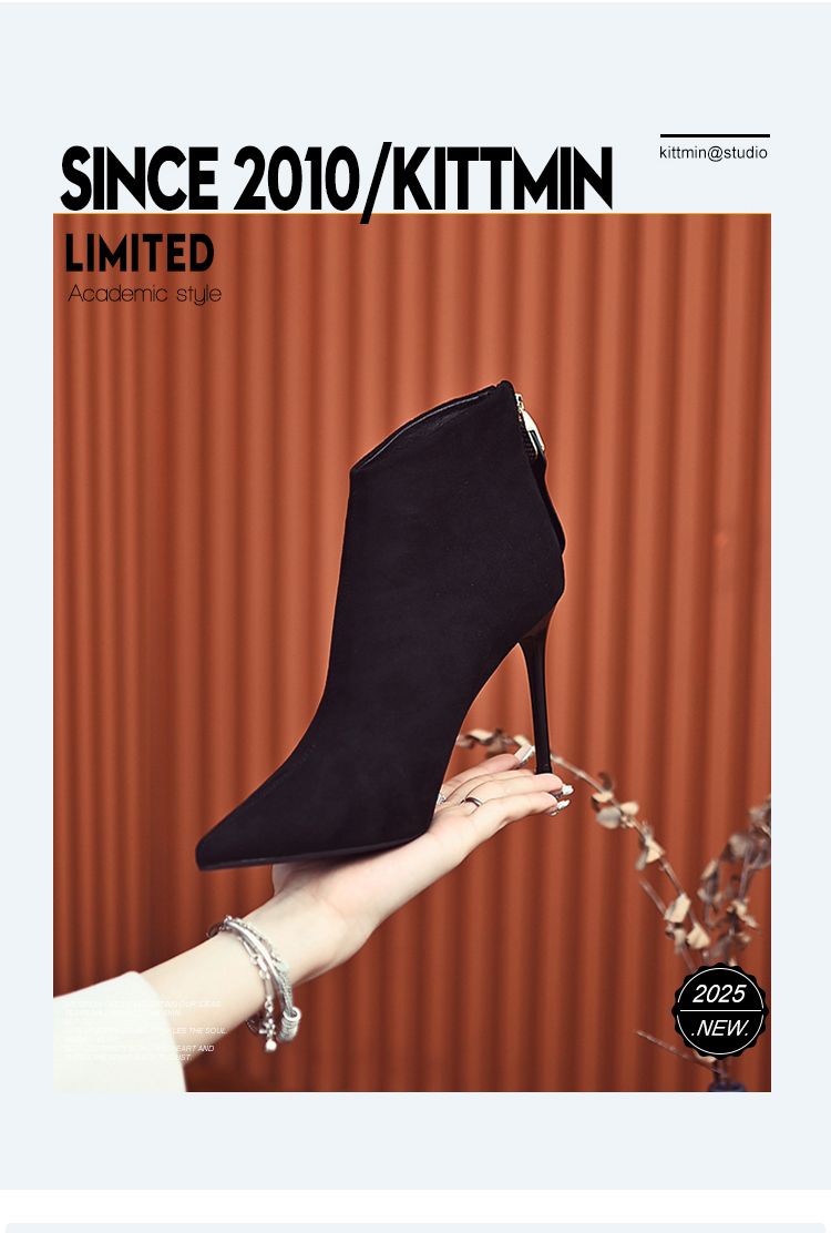 With Skirt Black Booties Women's Autumn Pointed-Toe Skinny 2025 Fall And Winter New Arrival Stiletto Heel High Heels_voghion.com