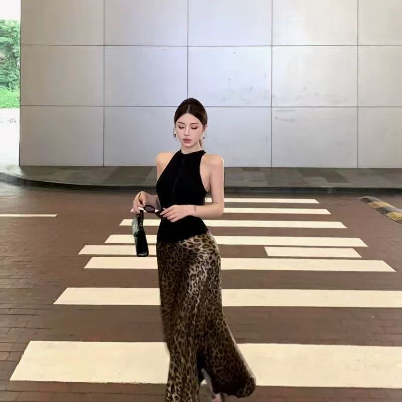 Top senza maniche nero traforato per donna, elegante abito estivo in stile maturo, gonna aderente, set due pezzi_voghion.com
