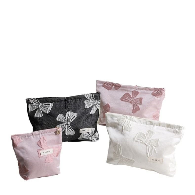 Dark Style Bowknot Makeup Storage Travel Portable Toiletry Organizer Large Capacity Water Lotion Brush Bag_voghion.com