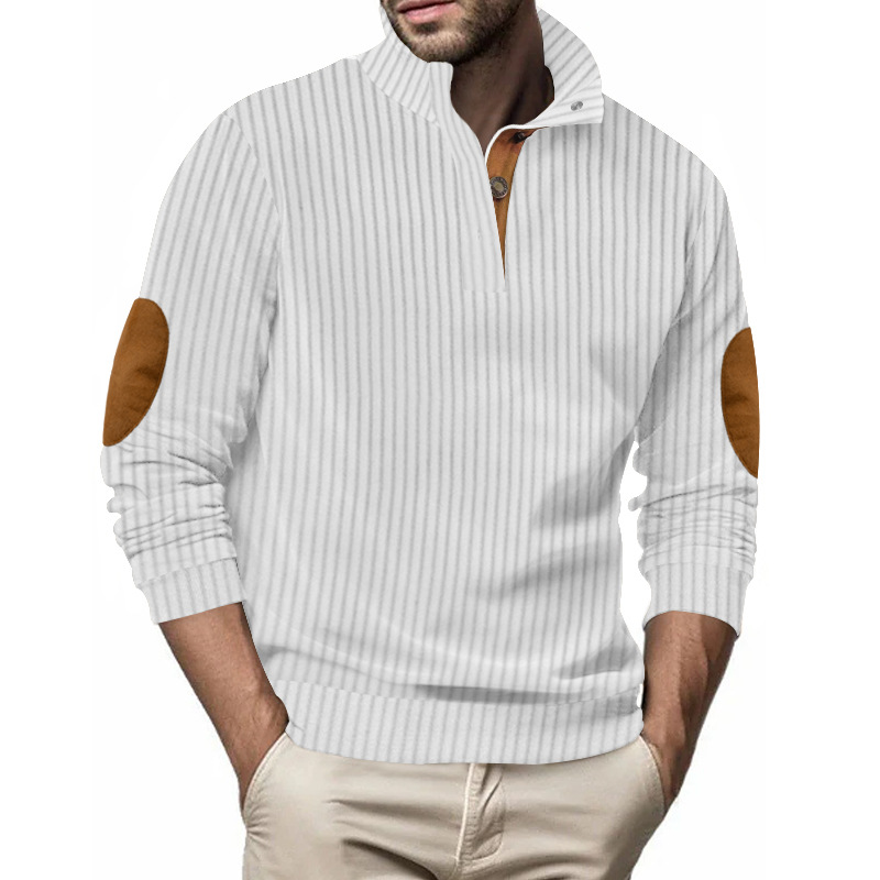 Polo décontracté à rayures verticales et col montant pour homme, nouveau style printemps-automne 2024_voghion.com