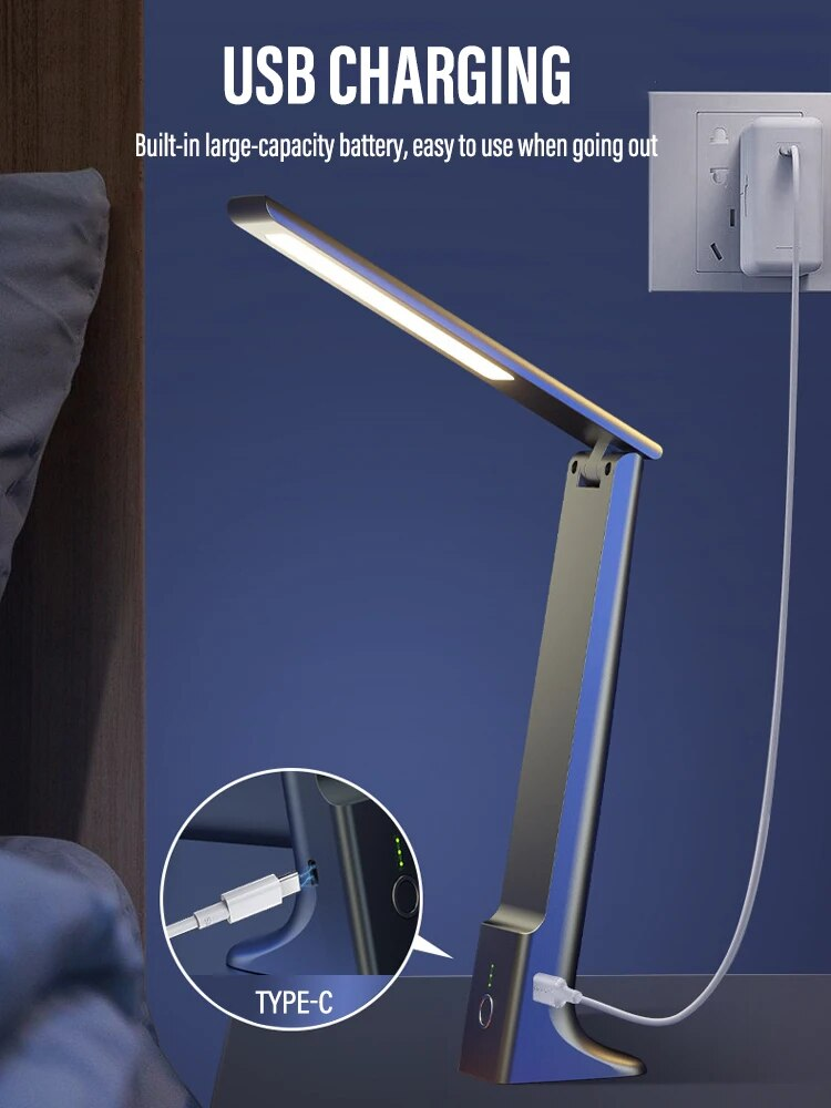 LED Folding Desk USB Charging Touch Control Dimmable Desktop Eye Protection Reading Study Office Bedroom Bedside Lamp_voghion.com