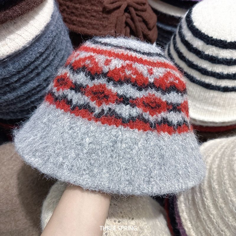 Cappello da pescatore in maglia stile Fair Isle autunno inverno 2025 per donna, caldo cappello da pescatore in peluche con protezione per le orecchie_voghion.com