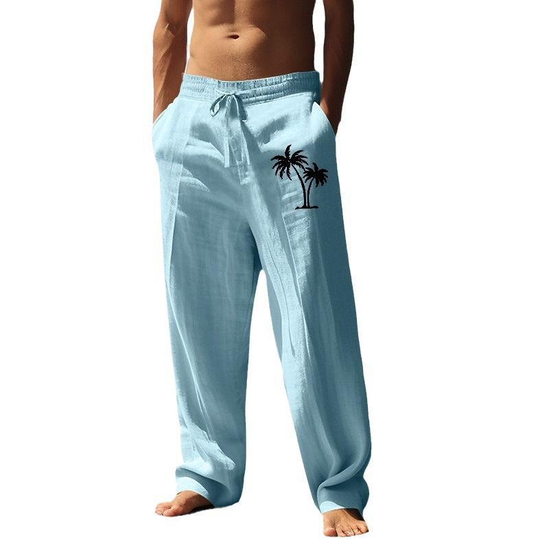 Premium Products 2025 Spring Autumn Coconut Tree Printed Cotton And Linen Pants, Men's Loose Casual Pants_voghion.com