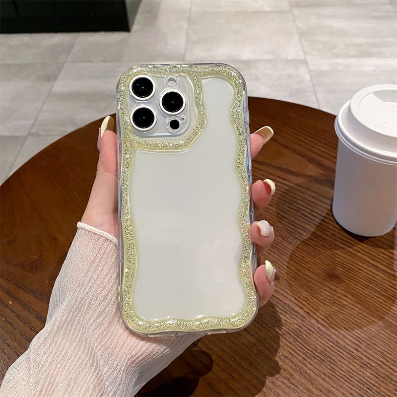 Glitter Cute Wave Border Silicone Soft Phone Case For IPhone 16 15 14 13 12 11 Pro Max Plus Girl Clear Cover Shockproof Shell_voghion.com