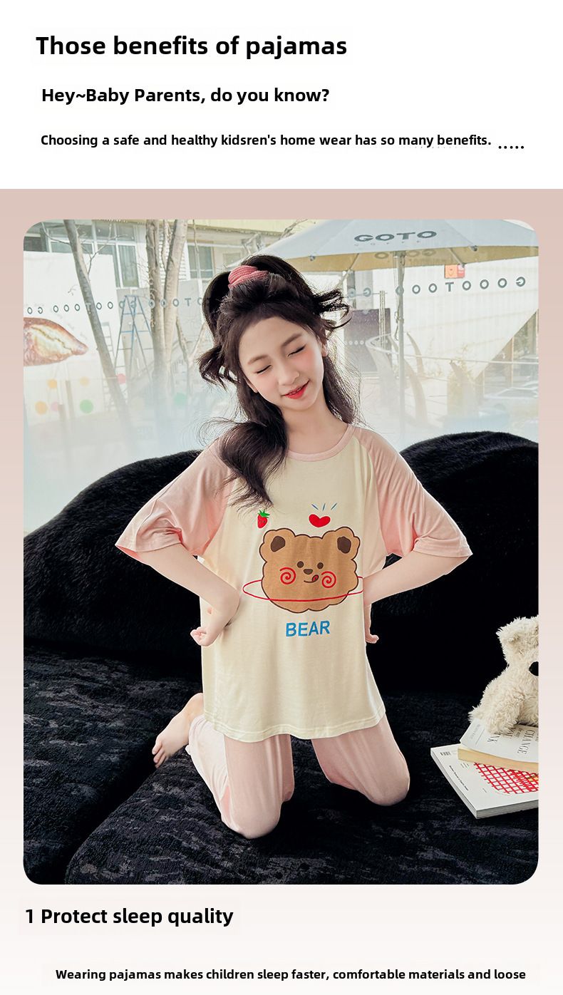 Pyjamas Kinder Sommer Klasse A Modal Kinderhaus Kleidung Anzug Kinder und Mädchen Pyjamas Damen Sommer_voghion.com