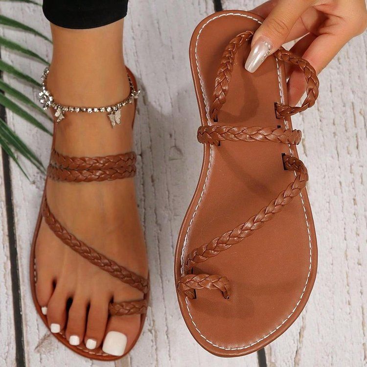 Plus Size Lightweight Flat For Women With Woven Straps Beach Toe Post Women's Sandals Slippers_voghion.com