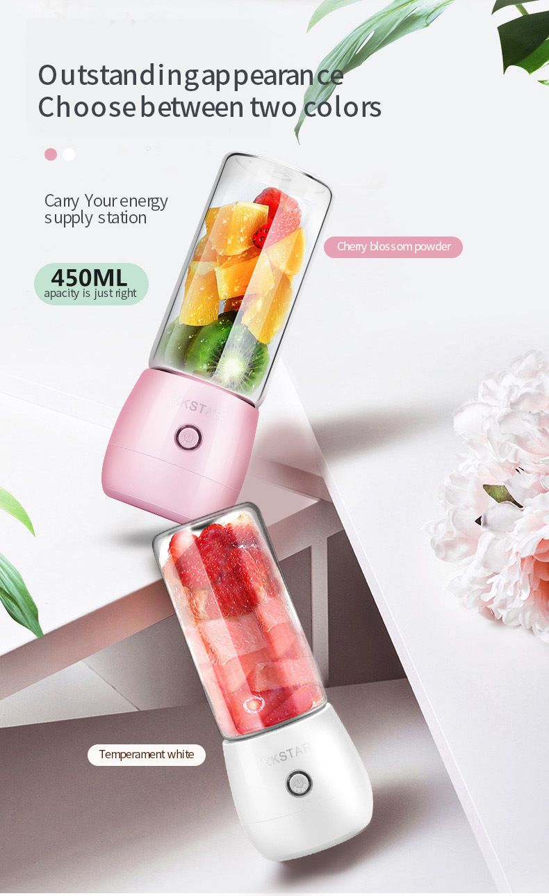 Portable Electric Juicer Blender, 400ml USB Rechargeable Smoothie Cup With 6 Blades, BPA-Free Travel Fruit Juice Maker For Home Gym Office_voghion.com