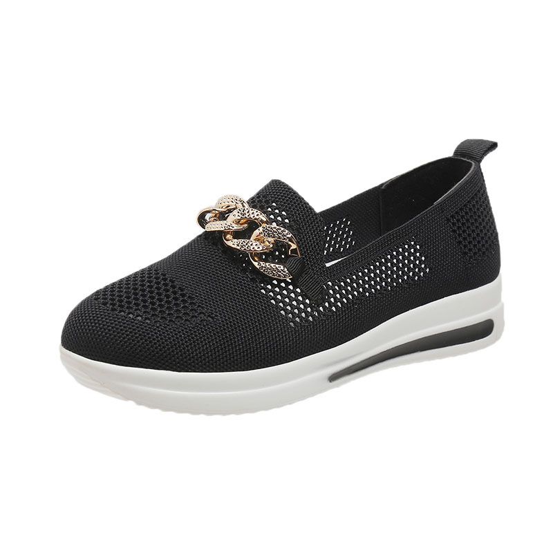 2025 Spring New Mesh Shallow Mouth Solid Color Round Head Chain One Step Stepping Large Sports And Leisure Single Shoes_voghion.com