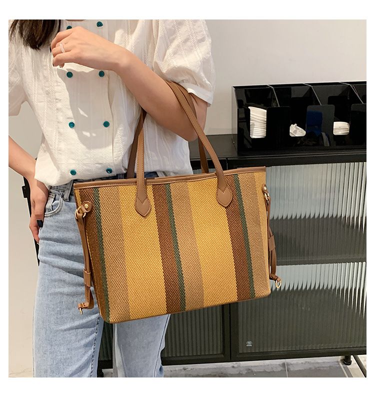 Borsa da donna in tela per mamma e bambino, nuova borsa a tracolla di grande capacità, borsa a tracolla a righe in tela._voghion.com