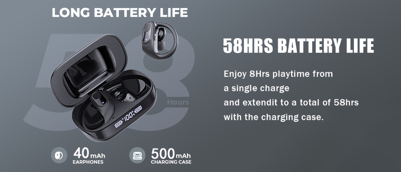 Auricolare wireless con durata della batteria ultra lunga con microfono a cancellazione del rumore ENC, custodia di ricarica wireless con display digitale a LED, auricolari sportivi ganci per IOS_voghion.com