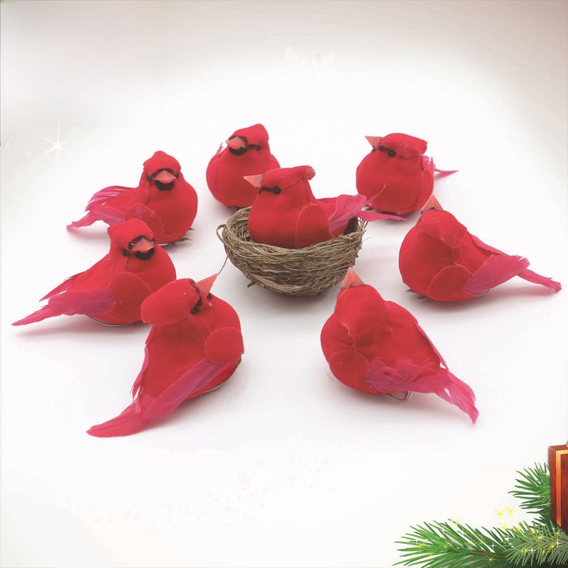 Rote Kleidung Lehrer Mini Simulation roter Vogel Weihnachtsbaum Weihnachtsgirlande Dekoration roter Vogel Clip 6cm Vogel mit Füßen_voghion.com