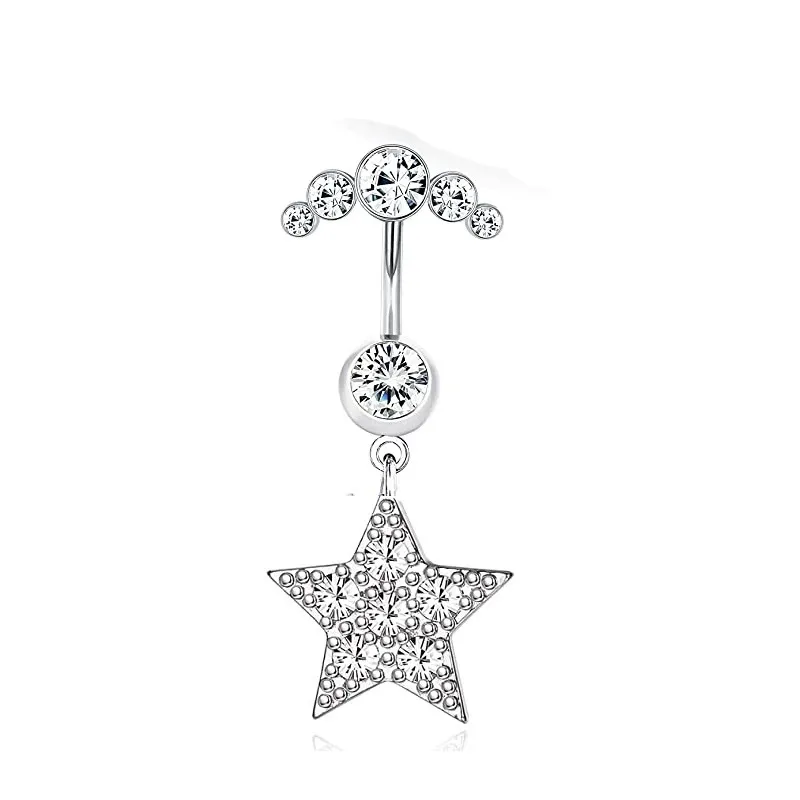 ingrosso Anelli per ombelico con campanellino in cristallo con strass Vintage in acciaio inossidabile Anelli per ombelico geometrici con stella e luna_voghion.com