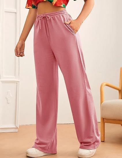 Pantaloni da jogging casual da donna, a vita alta, a gamba larga, con coulisse elastica, comodi pantaloni da salotto per l'uso quotidiano_voghion.com