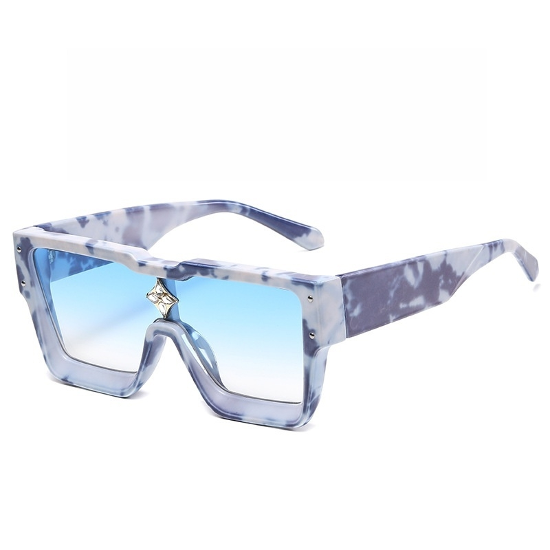 Neue Mode-Sonnenbrille mit großem Rahmen, europäische und amerikanische einteilige Sonnenbrille mit quadratischem Rahmen, Herren- und Damen-Persönlichkeits-Diamant-Reis-Nagel-Sonnenbrille_voghion.com