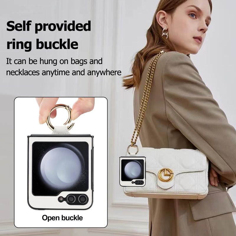 Applicable to Samsung ZFlip6 mobile phone case, rhombus ring, small fragrant wind folding protective case, zflip5/4 leather case, high-end._voghion.com