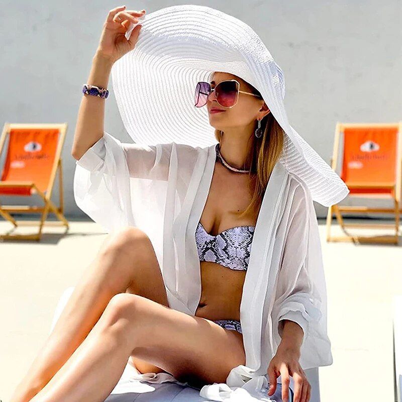 Vendita calda 70 cm cappello da sole a tesa larga oversize da viaggio grande protezione UV cappelli da spiaggia in paglia da donna estate floscio pieghevole chapeaux_voghion.com