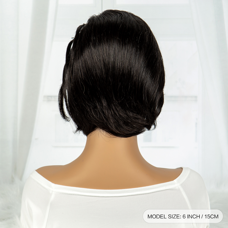 Trumpas Pixie Cut Pintas Bob Lace Part Pixie Perukas Moterims Žmonių Plaukai Be klijų Brazilijos Remy Plaukai 200% 13*4_voghion.com
