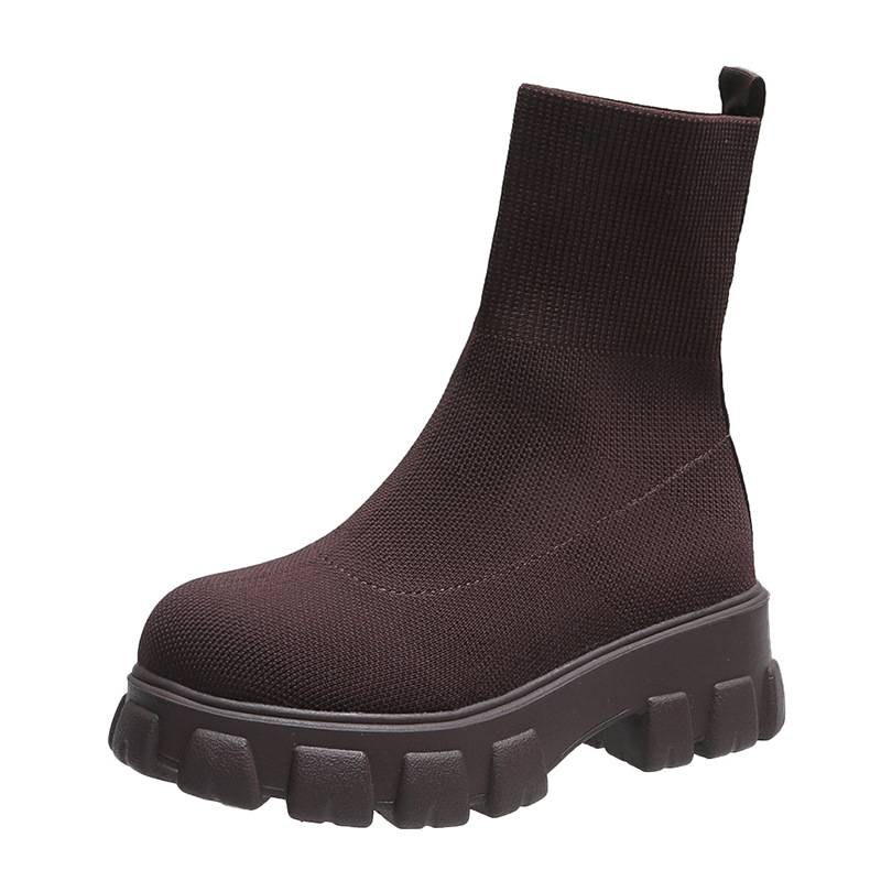 Zapatos de mujer, botas cortas deportivas tejidas voladoras, botas de un solo paso de talla grande_voghion.com