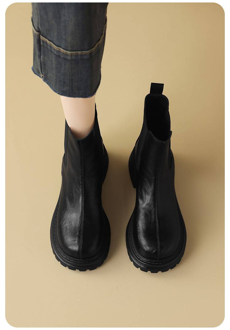 Cameido Women's thick-soled boots, British-style chimney short boots for autumn and winter 2024, women's boots with fleece sleeves._voghion.com