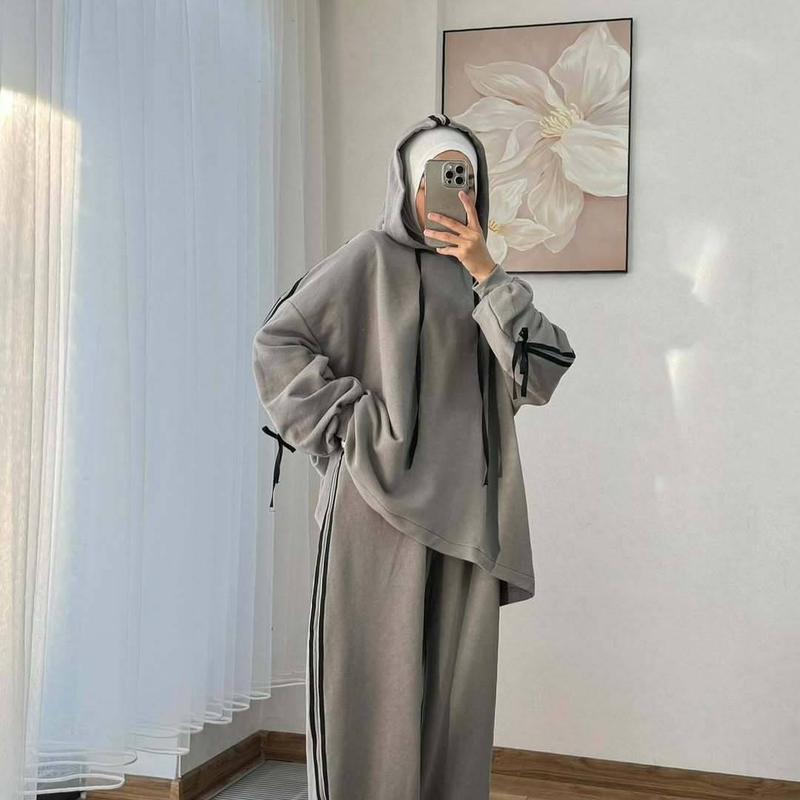 Vêtements pour femmes à manches longues à capuche Pantalon large Tempérament Commuter Mode Costume_voghion.com