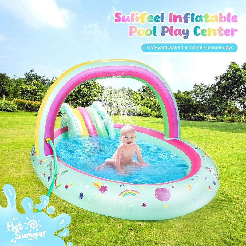 Inflatable Kids Water Park With Slide Unicorn Sprinkler Arch Splash Pool With Spray Fountain Wave Game Ocean Theme For Outdoor Summer Fun_voghion.com