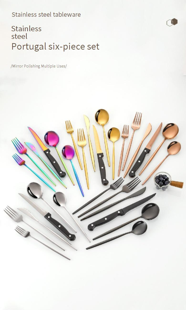 Set di posate portoghesi professionali da 36 pezzi - Coltelli e forchette da bistecca in acciaio inossidabile in lussuosa confezione regalo in legno dorato (qualità hotel e ristoranti)_voghion.com