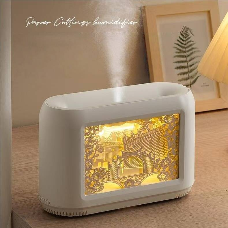 Eleganter Luftbefeuchter mit Papierschnitzerei, Aromatherapie und LED-Licht, großer Nebelausstoß, leiser Betrieb für Schlafzimmer, Büro, Heimdekoration_voghion.com