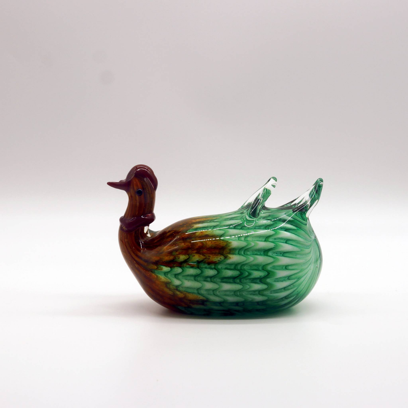 Handcrafted Glass Mandarin Duck Figurine, Brown And Green Art Glass Sculpture, Decorative Bird Statue, Home Decor,a Pair Of Two_voghion.com