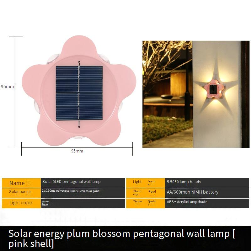 Solar Wall Light Outdoor Waterproof 5-LED Star Shape Garden Patio Decorative Ambient Light For Yard, Pathway, Balcony_voghion.com