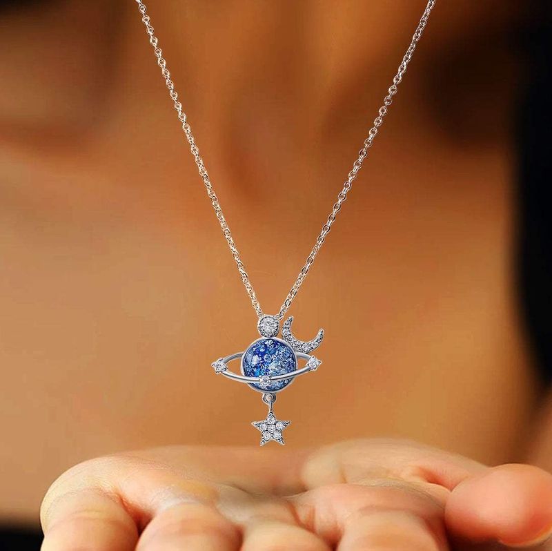 Collana elegante con costellazione di stelle e luna da donna con zirconi cubici, catena a O a strati in argento sterling 925, ciondolo celeste minimalista_voghion.com