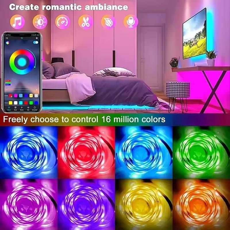 Striscia LED RGB Bluetooth da 5 V con telecomando a 24 tasti e controllo tramite app intelligente: illuminazione d'atmosfera per interni, feste, giochi e decorazioni per la casa_voghion.com
