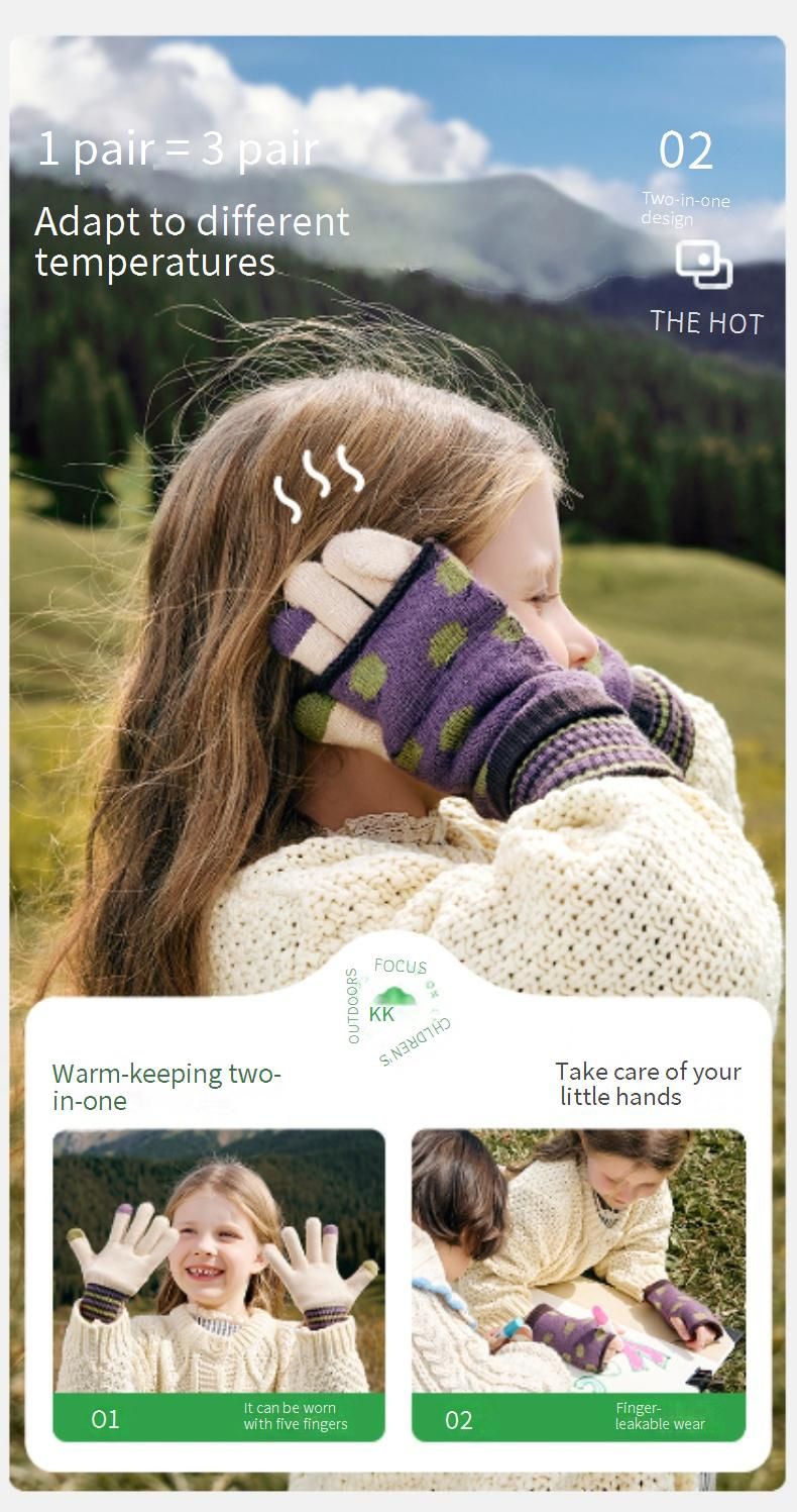 Kids Convertible Gloves – Fingerless & Mittens 2-in-1 For Writing & Play (Apple/Coin/Persimmon/Cloud Design, Ages 2-12)_voghion.com