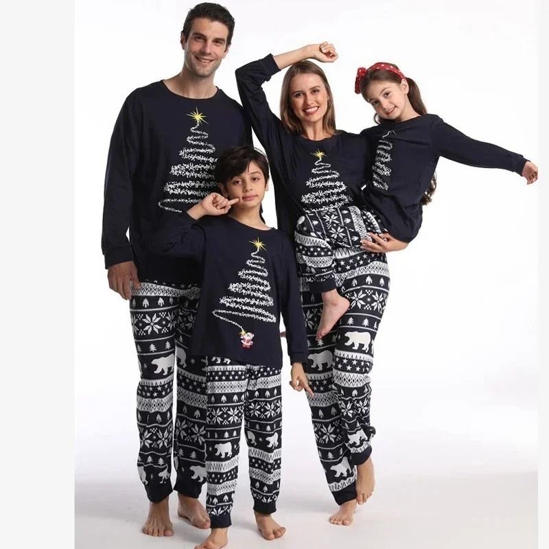 Warm Christmas Family Pajamas Set Cotton Loungewear For Parents And Children Winter Holiday_voghion.com