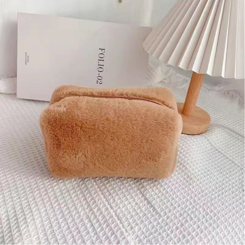 Plush Cosmetic Bag Macaron Color Sweet Large Capacity Storage Bag High Color Value Bag_voghion.com