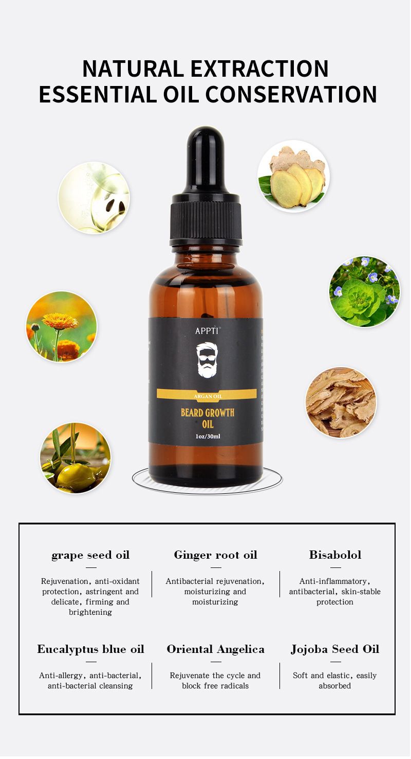 Men beard growth thick essential oil real man performance Beard Growth Oil Micro Needle Roller_voghion.com