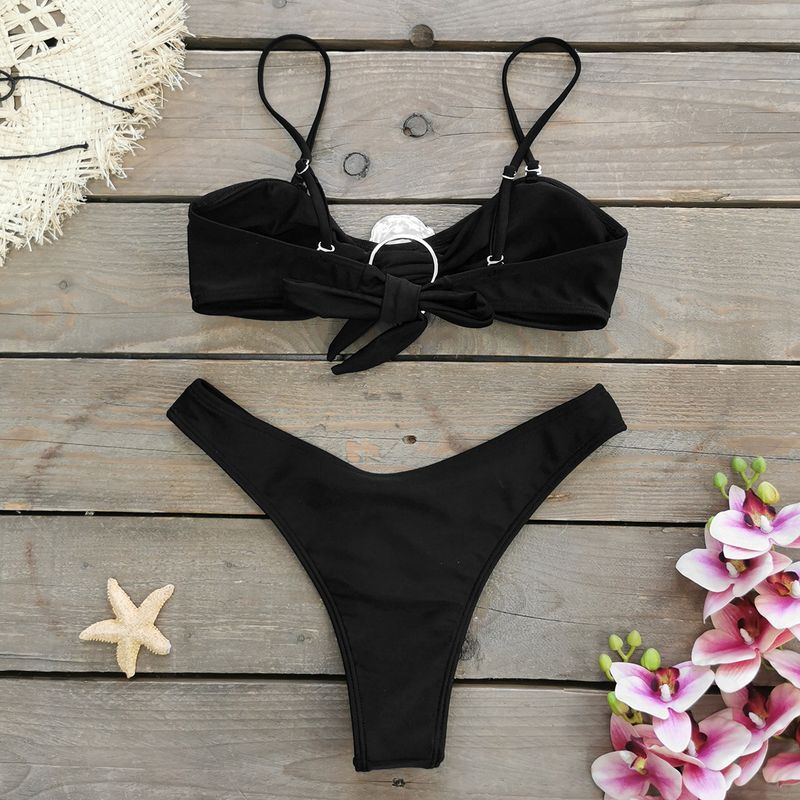 Sexy 3-teiliges Bikini-Set für Damen – Tube-Top und hochgeschnittener Badeanzug (europäischer und amerikanischer Stil, einfarbig)_voghion.com