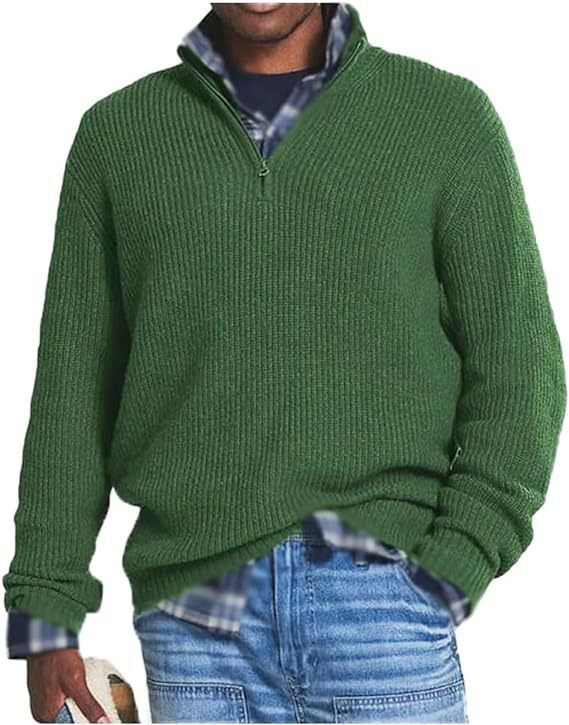 Maglione casual da uomo con collo alto e cerniera, in maglia esplosiva_voghion.com