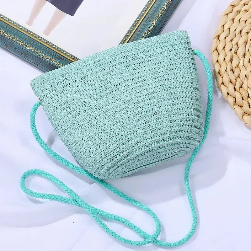 Borsa a tracolla piccola con patta Yogodlns da donna, in paglia intrecciata, da spiaggia, in rattan, lavorata a mano, con secchiello e mini borsa_voghion.com
