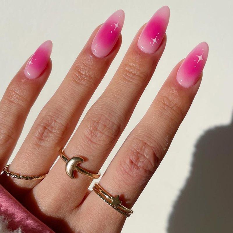 French powder blusher star design false nails_voghion.com