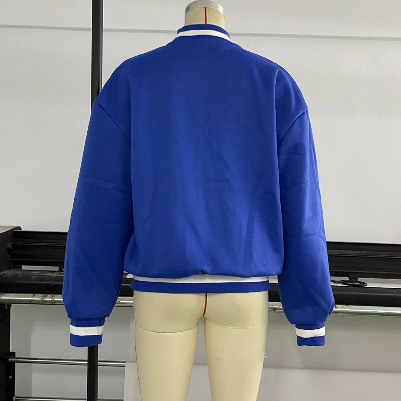 Chaqueta de béisbol engrosada de lana con letras para mujer_voghion.com