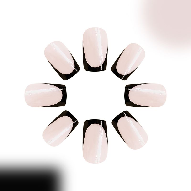 Short Bright Square Armor Simple Black French Line Wear Armor Simple Joker Temperament Wear Armor Manicure 24 Pieces_voghion.com