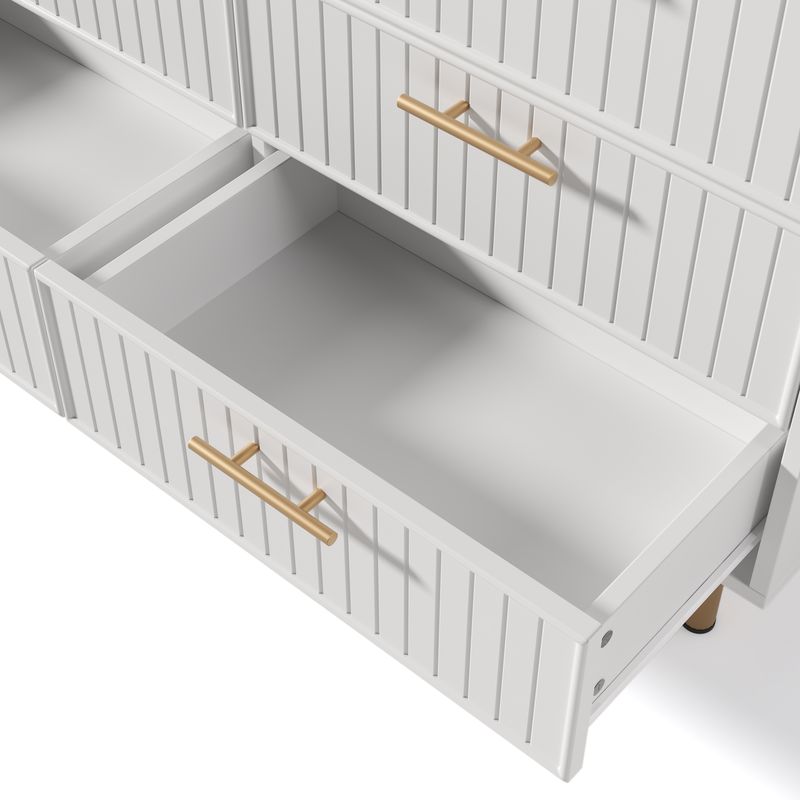 Commode 6 tiroirs, meuble haut blanc pour chambre et salon, 75 x 120 x 40 cm_voghion.com