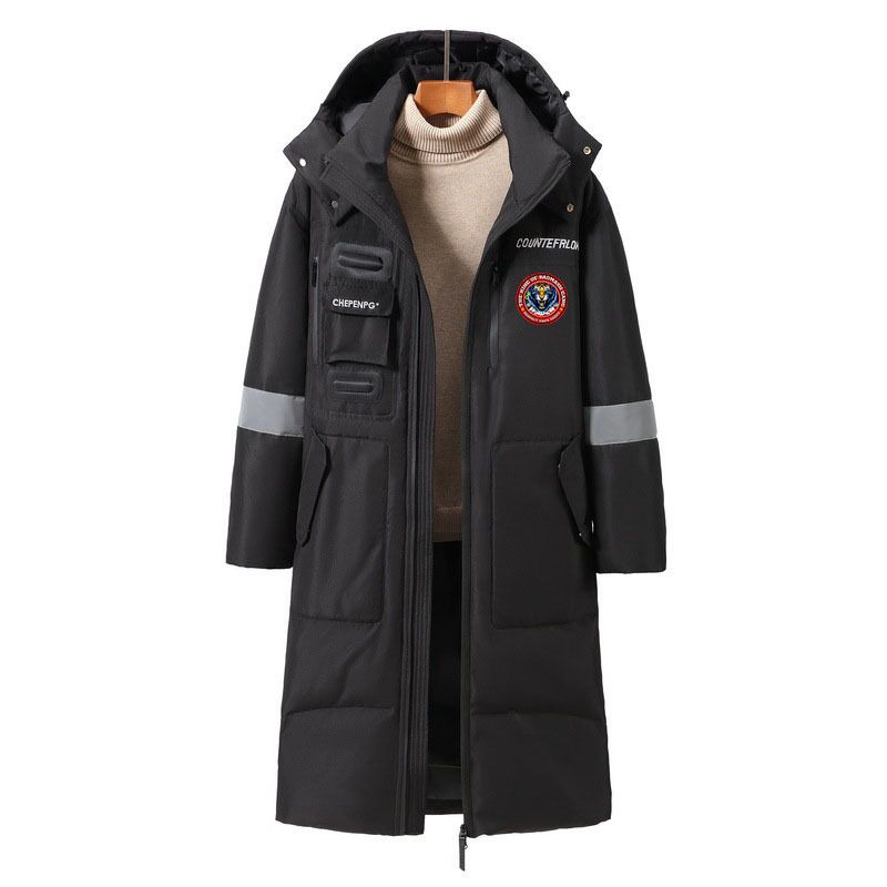 Men's Clothing New Down Jacket Men's Long Style Below The Knee Trend Mid Length Couple Trendy Brand Thickened Men's Coat Tiger Head Style_voghion.com