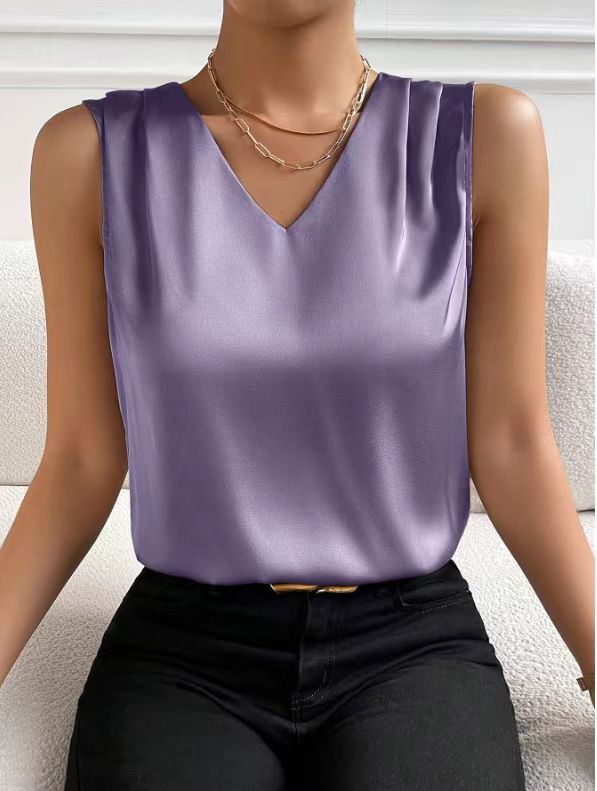 Abbigliamento da donna Abito in raso di raso con maniche tagliate, gilet da pendolare, temperamento, fondo_voghion.com