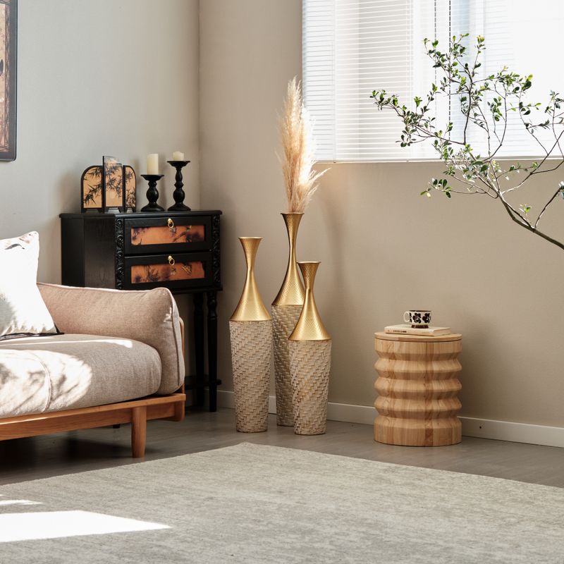 Floor Metal Vase Modern Style Decoration Home Woven Pattern Metal Vase 3-piece Set Gorgeous Home Decoration Large Glazed Metal Vase_voghion.com