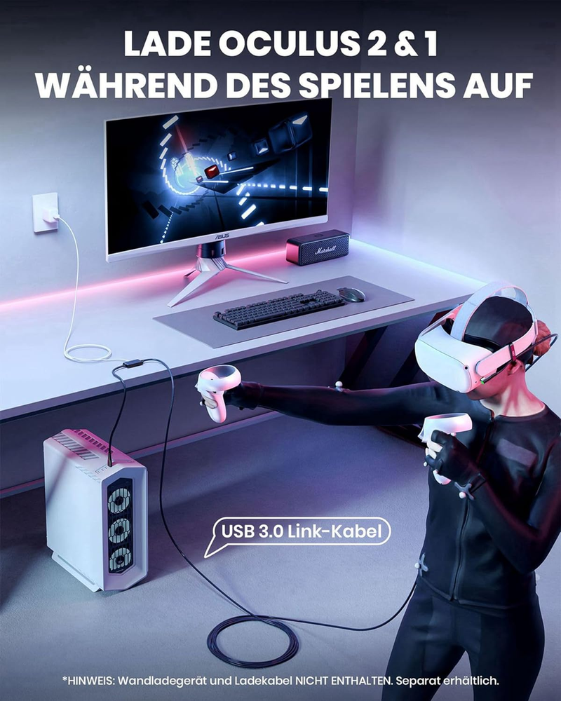 INIU 16 foot (approximately 3.8 meters) Meta Oculus Quest 2 \/3 \/Pro and PC gaming - USB 3.0 Type C cable with_voghion.com